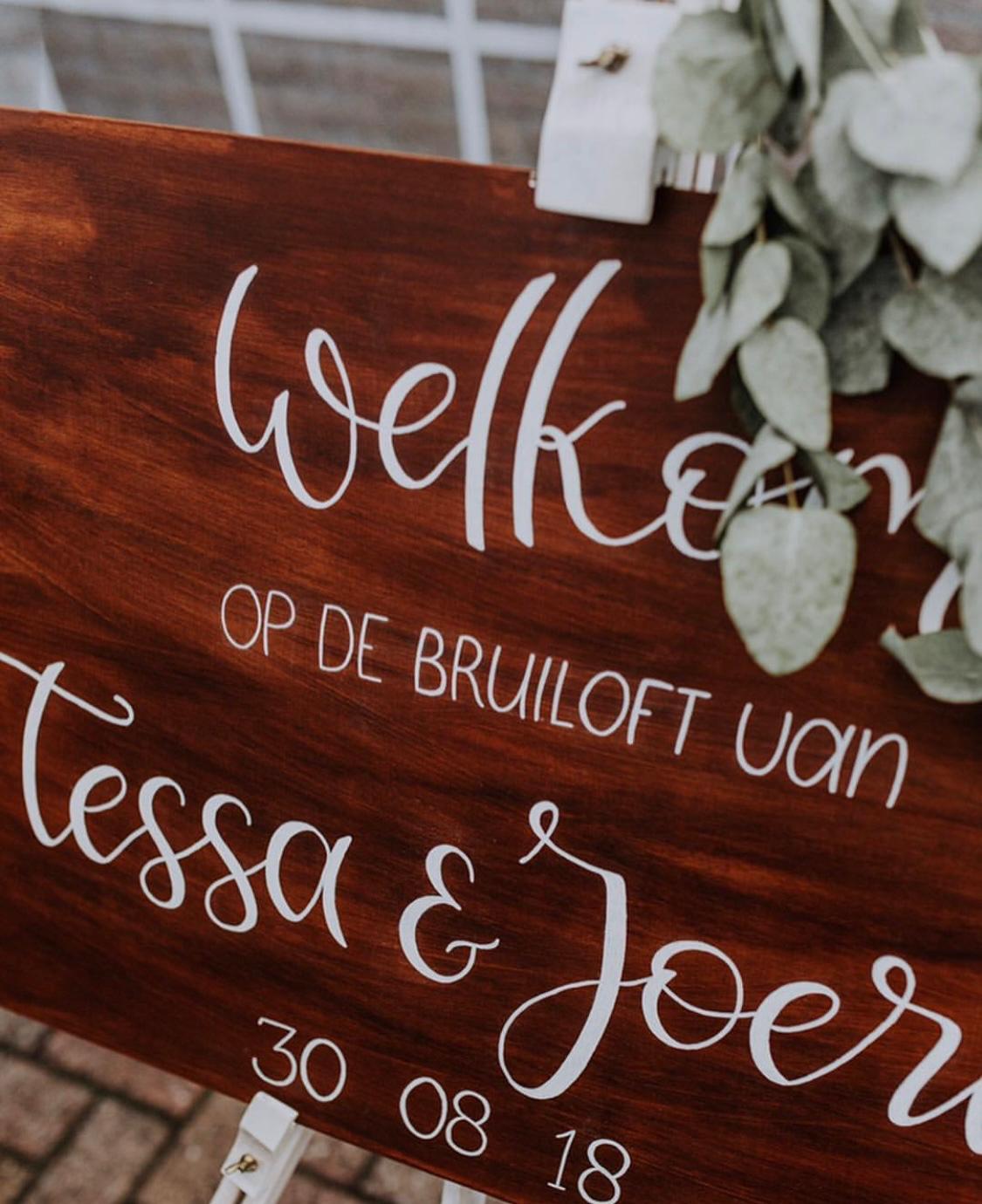 Welkomstbord handgeschreven